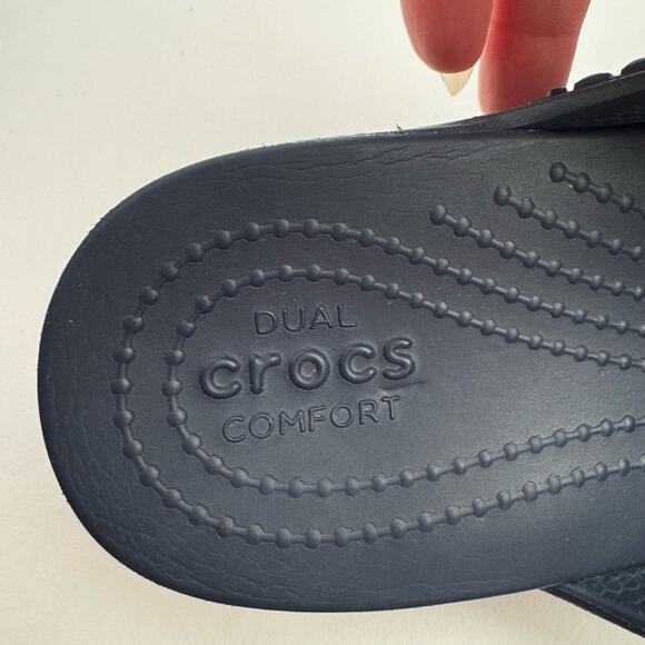 Crocs Navy Blue Monterey Diamante Embellished T-strap Wedge Sandal Sz 6 - Picture 6 of 9